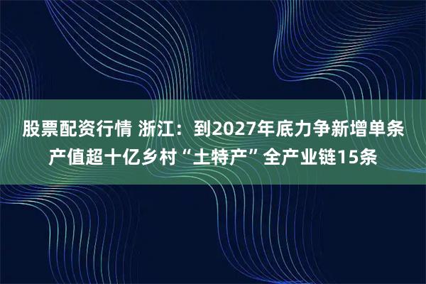股票配资行情 浙江：到2027年底力争新增单条产值超十亿乡村“土特产”全产业链15条